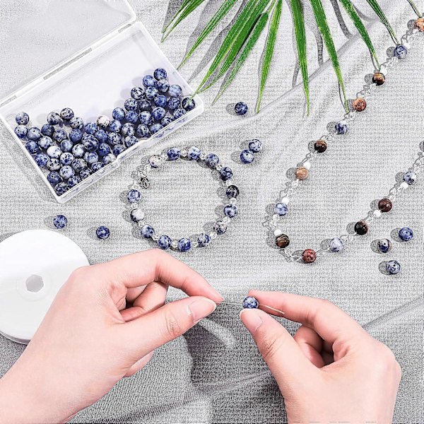 Omkring 94 stk. 8 mm frostede naturstensperler, naturlige blåplettede jaspis runde perler, ædelstens løse perler til armbånd, halskæde, smykkefremstilling (hul: 1 mm)