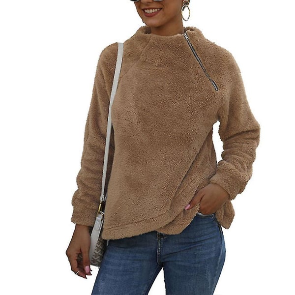 Dame Tyk Fløjl Jakke Lynlås Jakke Rund Hals Langærmet Casual Toppe Ny XL