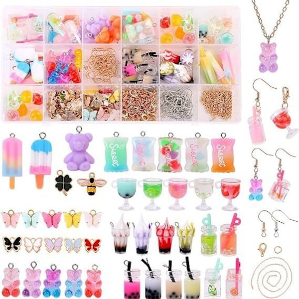 Berlocker-set för halsband, DIY-smycken, Berlocker Fjäril Bubbelte Berlocker Nyckelring Gummybjörnar Örhängen