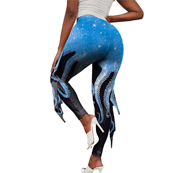 Kvinnors sjöjungfru fiskfjäll leggings magkontroll yoga byxor Blue M