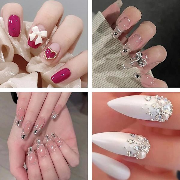Nagelkonst Pärla Platt Botten Pärla Nagel Charm Guld Silver Vit Halvrund Nagelkonst Tillbehör Nagel Diamant Mix style1