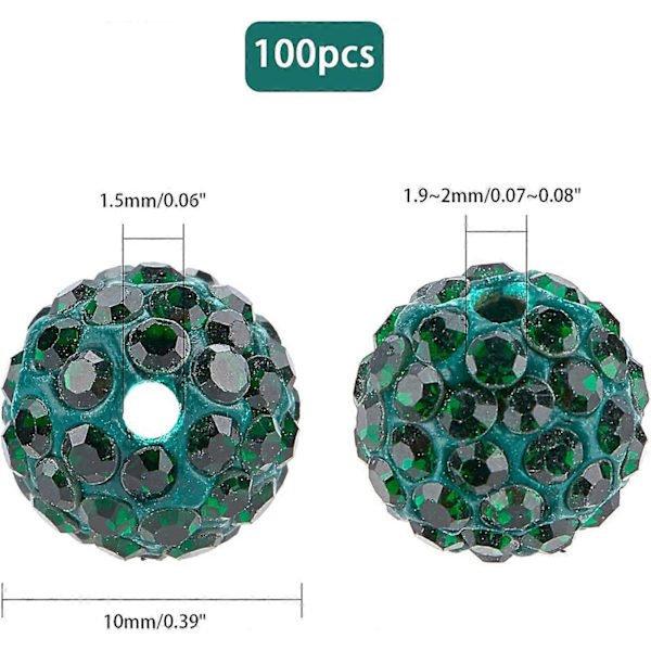100 stk. grønne rhinsteinsperler til jul, 10 mm Pave Disco Ball leireperler
