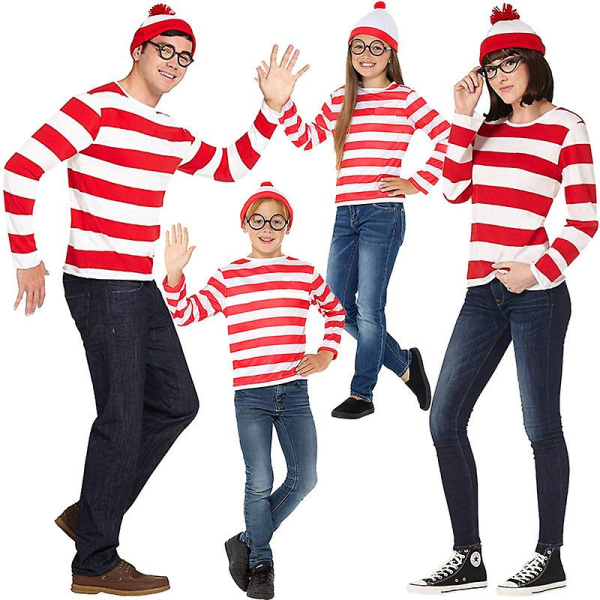 Wheres Waldo Halloween Costume Set, Halloween Cosplay Costume Party rekvisita Kids XL