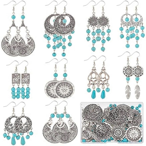 DIY 10 Par Tibetansk Stil Chandelier Berlocker Örhänge Gör-Det-Själv-Kit Blomma Berlock Platt Rund Länk Berlock Syntetisk