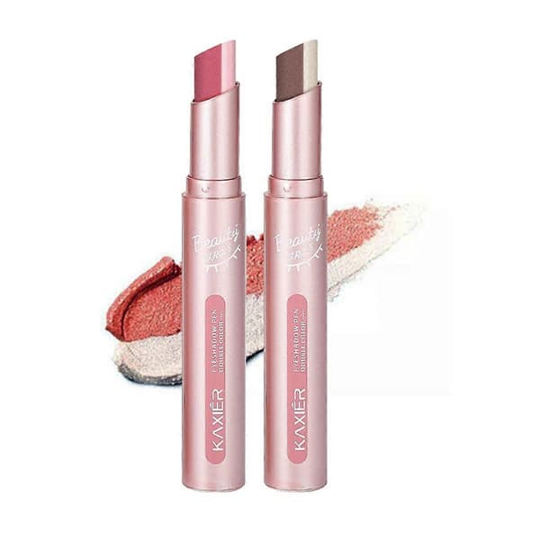 2 x Ögonskuggsstift, Dubbelfärgat Ögonskuggsstift, Vattentät Gradient Glitter Shimmer Ögonskuggs-penna för Kvinnor