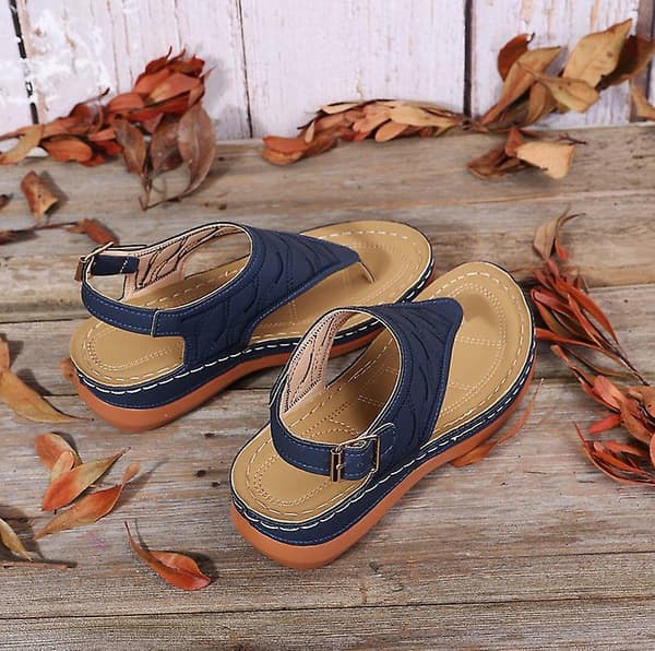 Dames Solid Farvede Brodererede Flip Flop Sandaler Strandtøfler 086 Blue EU 38