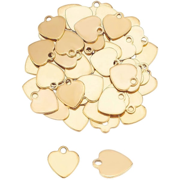 50 st Guld Hjärta Berlock Hypoallergena Berlocker Rostfritt Stål Hänge 1,2 mm Hål Blank Flat Metall Hänge för DIY Smyckestillverkning 9,5 mm