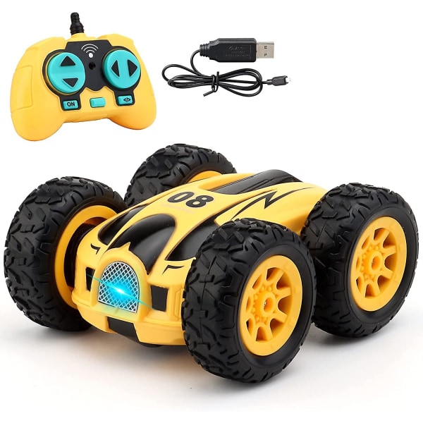 Mini Stunt RC -autolelu, 4WD 2,4 GHz kaksipuolinen pyörivä (keltainen)