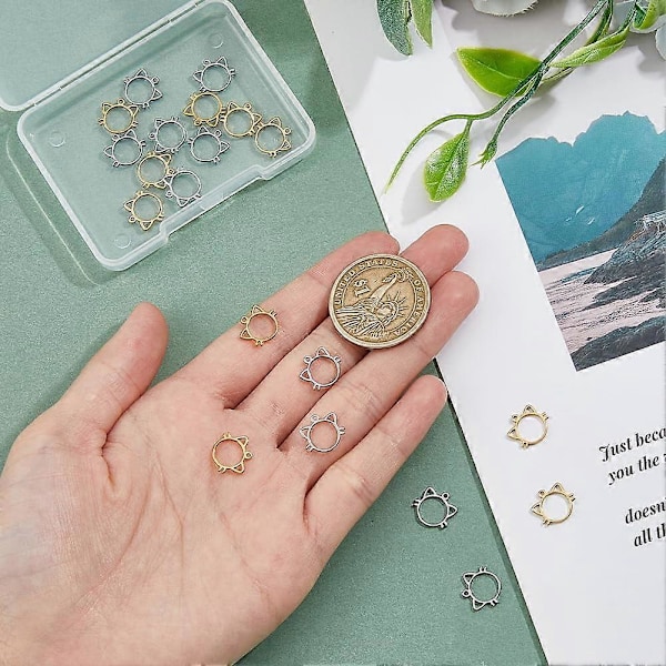 20 st Open Back Bezel Hängsmycken Katt Huvud Smycken Formar för Epoxihartshantverk Små Katt Hålram Charm Rostfritt Stål Charm