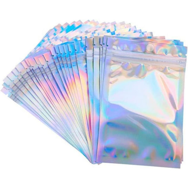 50 stk. klare gyldne genlukkelige Mylar-poser aluminiumsfolieposer dobbeltsidet metallisk folie flad lynlås 7X10CM