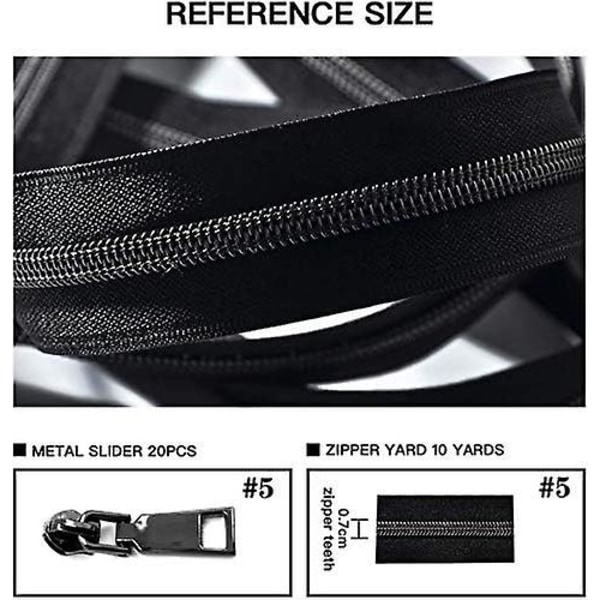Sbest Nylon Dragkedjor #5 10 Yards Sy Dragkedjor Bulk Diy Dragkedja Per Meter Bulk Med 20 st Slider-långa Dragkedjor För Skräddarsydda Sömnadshantverk Väska (pistolmetall