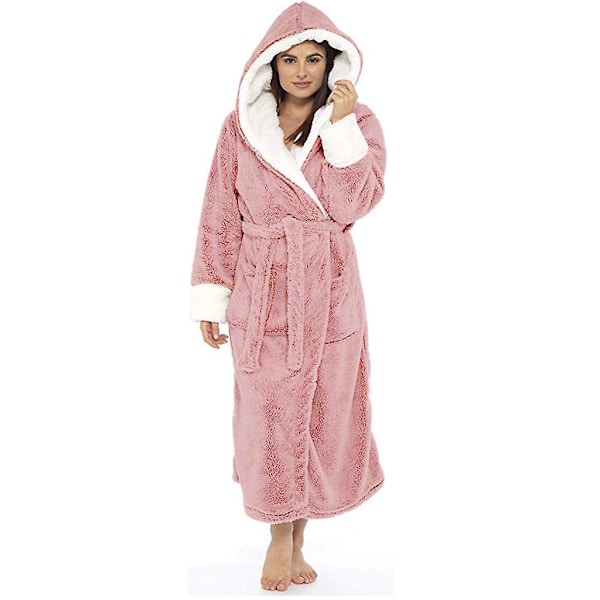 Fleece Badekåbe Dame Blød Morgenkåbe Hætte Fluffy Frotte Lang Badekåbe Pink 4XL
