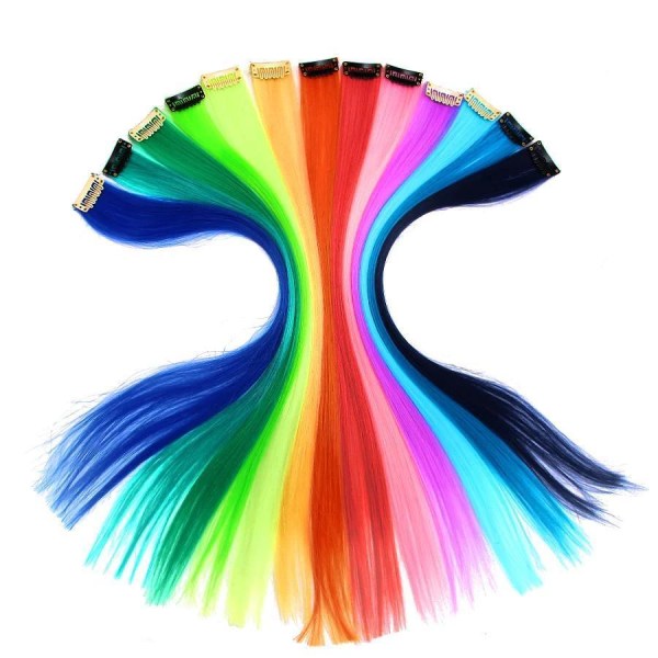 4-Pakning - Clip-on Farget Løshår Extension / Striper - 56 cm LimeGreen #25 Limegrön