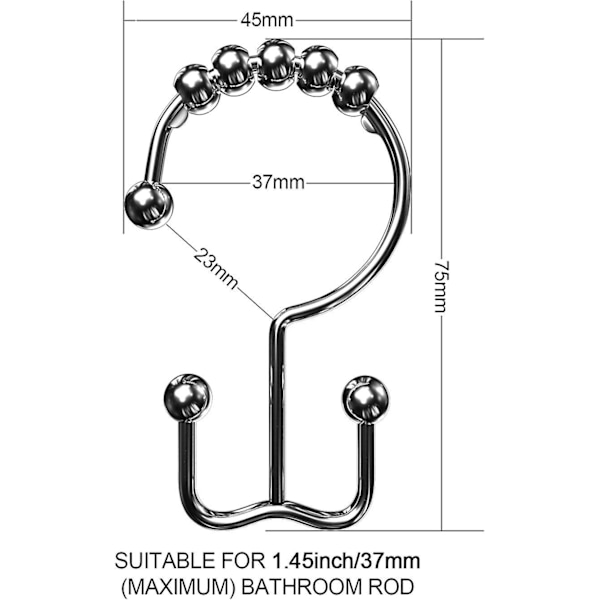 12-pack duschdraperikrokar, rostfria metalldubbelglidande duschdraperiringar för badrum duschdraperier - silver