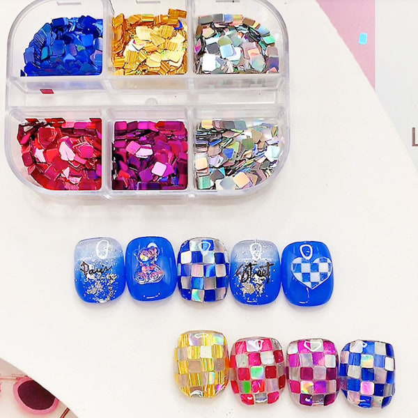 2st fyrkantiga glitter nail art paljetter, rektangulära glitter flingor design för flickor Nageldekorationer