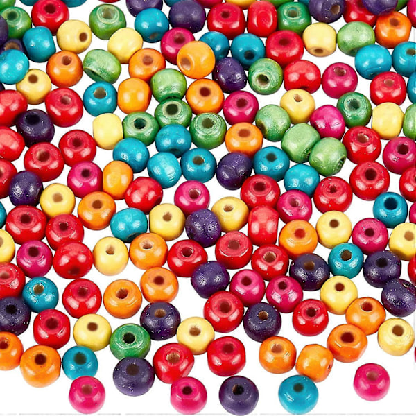 200 kpl 7 mm värillisiä puuhelmiä, sekoitettuja värejä, askarteluhelmiä, pyöreitä puupalloja, irrallisia välihelmiä DIY-korujen askarteluun, kodin koristeluun, makramee-jouluun