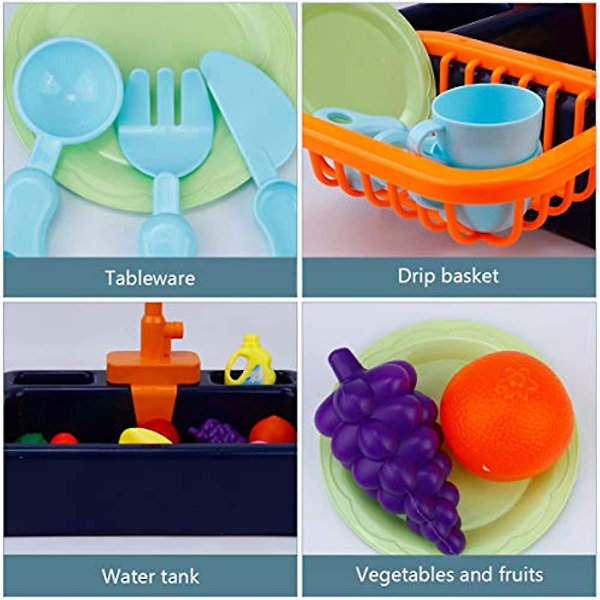 Tomaibaby Köksspel med Rinnande Vatten Låtsaslek Vattenleksaker Köksspel Set Med Frukt Redskap Elektrisk Diskmaskin Leksak Tidig Utbildning T Blue
