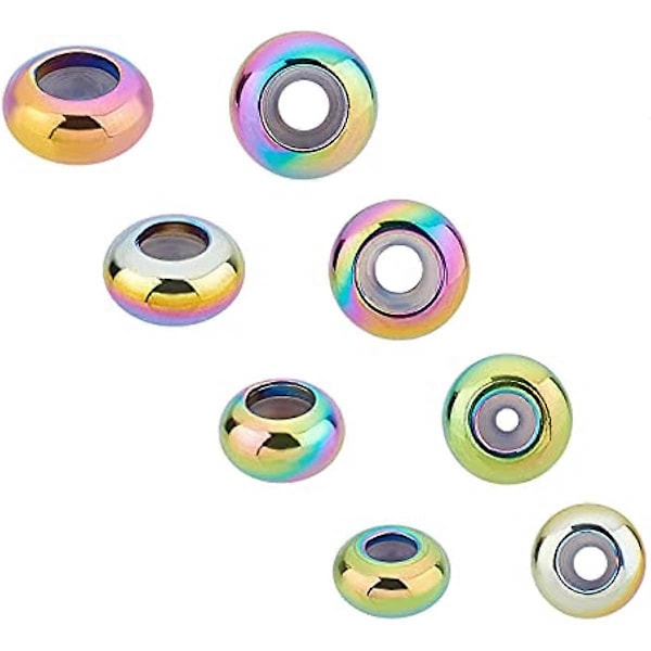 24 st 6/7/8/9mm Färgglada Distanspärlor med Plast Rostfritt Stål Stopp Pärlor Rondelle Lösa Pärlor Metall Pärlor Distanser Hitta för DIY Smycken Maki