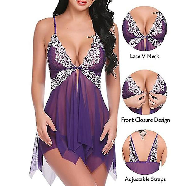 Dame Blonde Undertøy Frontlukking Babydoll V-hals Nattøy Sexy Chemise Nattkjole RED 3XL