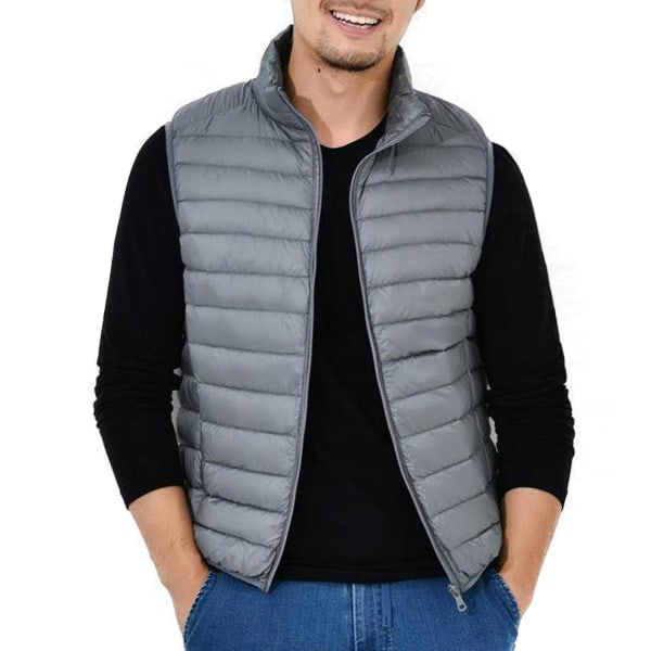 Herr lätt dunväst med ståkrage, casual topp för höst och vinter XL Gray