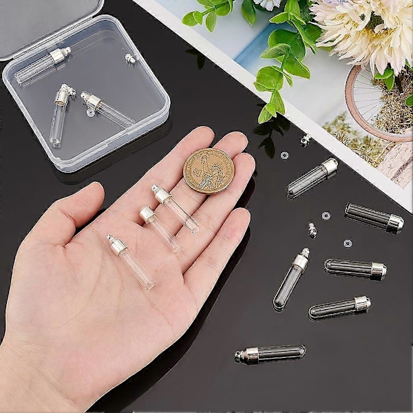 12 Set Glasflaska Hänge med Skruvlock Hängande Hänge Önskeflaskor 1,3 Tum Ihålig Glasflaska Charm med Silverlock för DIY Örhängen Hänge C