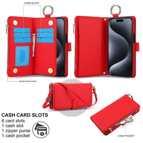 Crossbody Lommebok Lærveske For iPhone 11 Pro Max / 11 Pro / iPhone 11 Red For iPhone 11