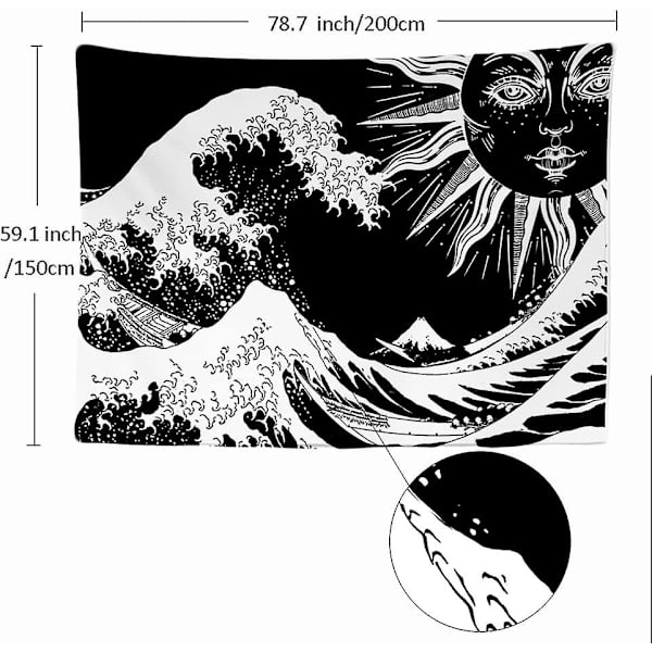 200x150 Cm Vågor Sol Natur - Hippie Bohemia - Hemvägg Dekoration - 200x150 Cm - Stor Gobeläng - Canvas Poster - Tillbehör För Sovrum Vardagsrum