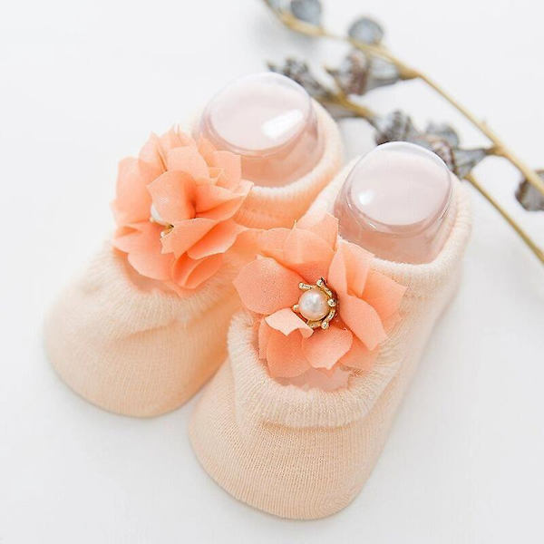 3 par barnsockar tunna ihåliga babysockar bomull barnsockar nyfödda baby toddler strumpor spetsbåge halkfria golvstrumpor Green 24M