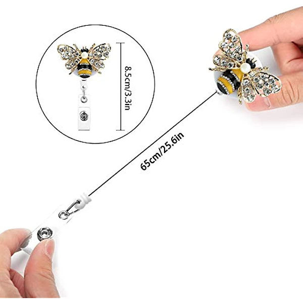 Bling Bling Retractable Badge Reel Holder Id Badge Holder Med Bältesklämma För Sjuksköterska  256 Tum Retractable Cord (Kristall Bi Gul)