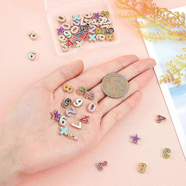 52 stk. Tal 0-9 Charms Farverige Legering Emalje Perler Stjerne og Plus Tegn Form Charms Lys Guld