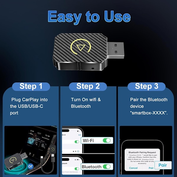 Trådlös Carplay-adapter för Apple och Android Auto - Konverterar trådbunden till trådlös för iPhone iOS 10+/Android 11+