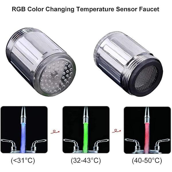Farverig LED vandhane, lysende LED vandhanedyse, 3 farvetemperaturfølsom LED vandhane