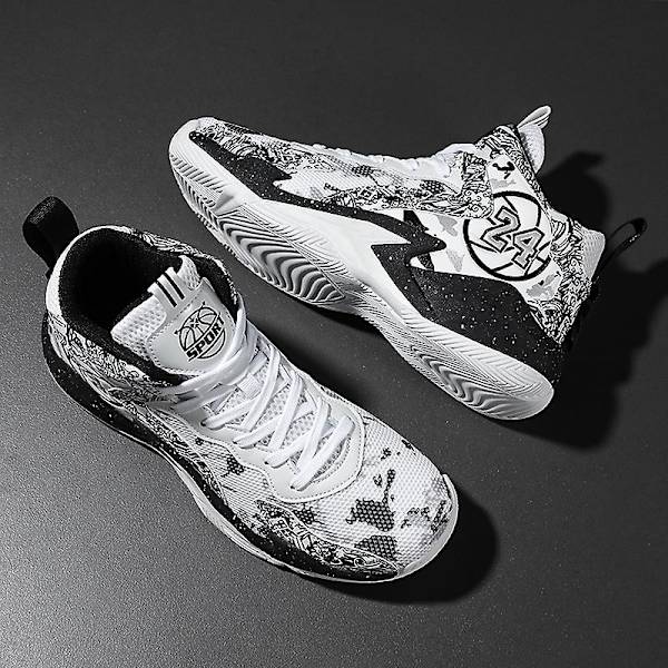 Herr Basketbollskor Lätta Andningsbara Promenadskor Atletiska Mode Sneakers 3D8909 WhiteBlack EU 40