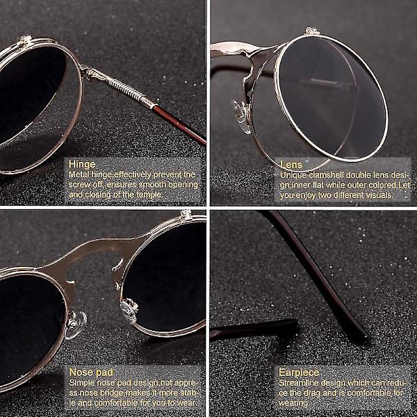 Retro Steampunk Fällbara Solglasögon Runda Ramar Fällbara Solglasögon Herr och Dam Trendiga Glasögon C8
