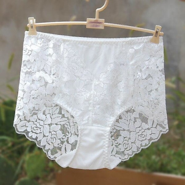 Naisten seksikkäät verkkopikkuhousut korkeavyötäröiset saumattomat pitsialushousut läpinäkyvät silkkiset naisten puuvillaiset terveysalushousut alusvaatteet xxxl White L&1pc