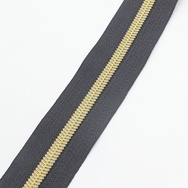 #5 Guld Metallic Nylon Lynlåse På Meter Mål Bulk 10 Meter Sort Bånd Med 25 stk. Guld Slidere Til DIY Syning Skrædder Håndværk Taske (sort)