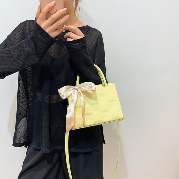 Båge Bärbar Handväska Fritid Axelväska Konstläder Crossbody Väska yellow