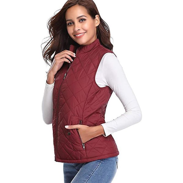 Dame Quiltet Lynlåsvest, Ærmeløs Jakkevest Red XL
