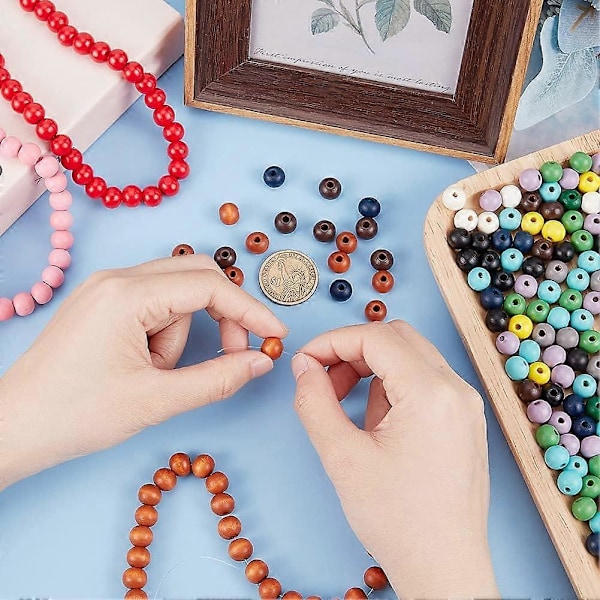 574 stk. 10 mm Farverige Træperler 14 Farver Runde Træhåndværksperler Store Hul Træafstandsstykkeperler til DIY Sæsonbestemt Forår Påske Hjemmefest Dekoration