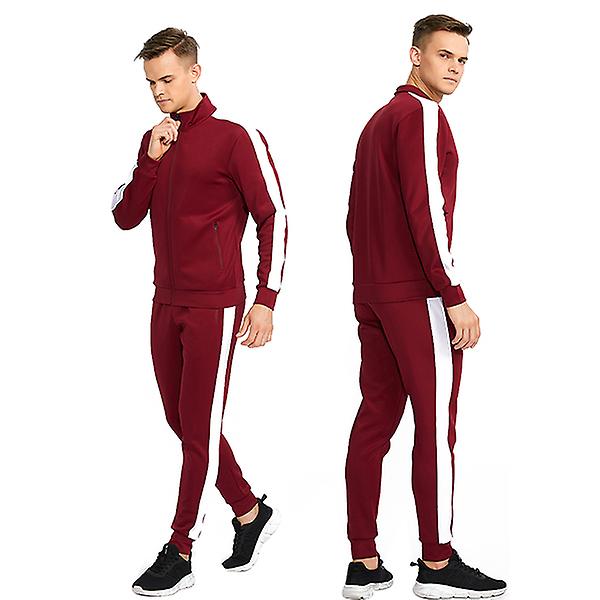 Herrspårkostym Athletic Sports Casual Full Zip Sweatsuit Red 2XL