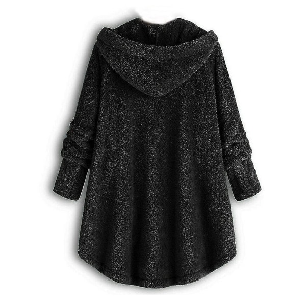 Kvinnors vintervarma fluffiga överrock knappjacka toppar lös huva ytterkläder 3XL D