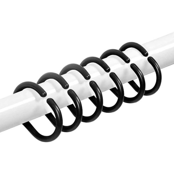 12-pack duschdraperiringar i plast, duschdraperiringar, krok, badgardin, ögla, klämma, glid, badrum, dusch, fönsterstång (svart)
