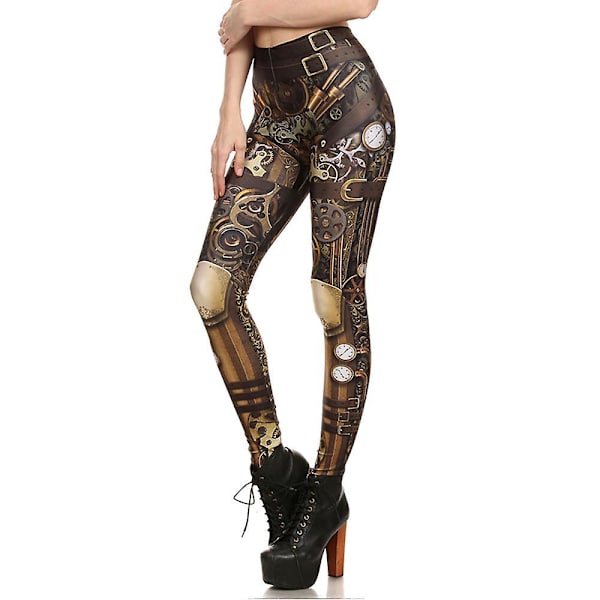Maskin Grafiska Tryckta Leggings, Hög Midja Casual Varje Dag Sportbyxor, Damkläder M