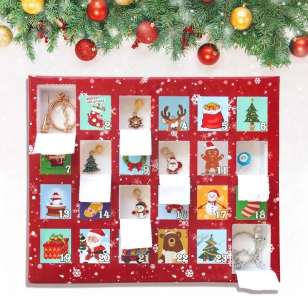 1 stk., Jule 24 Grid Nedtællingskalender Blind Box Sæt Jul Kreativ Håndlavet DIY Børnearmbånd Gaver Juledekoration blå