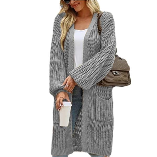 Dam Casual Öppen Framtill Långärmad Stickad Tröjor Ytterkläder Rockar Grey 4XL