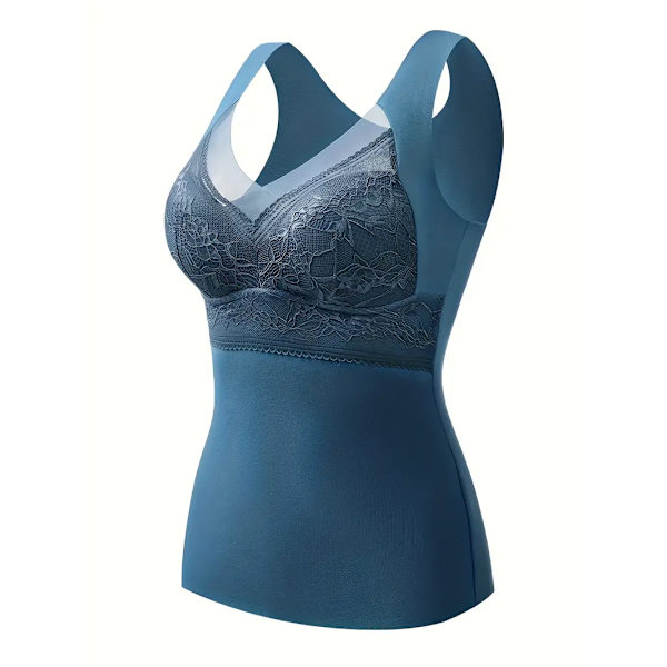 Pitsikoristeltu lämpökerrasto, pehmeä V-aukkoinen hihaton toppi, naisten alusvaatteet ja yöasut Navy Blue 2XL