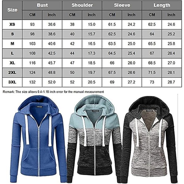 Hættetrøjer til Kvinder Farveblok Hættetrøje Basic Lynlås Jersey Jakke Langærmet Top Med Lommer Plus Størrelse red XL