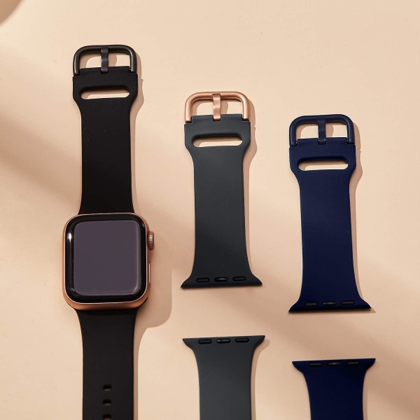 3 delar kompatibel med Apple Watch -band 45 mm 44 mm 42 mm, mjuk silikonrem med klassiskt spänne för Iwatch Series Se 7 6 5 4 3 2 1 För W