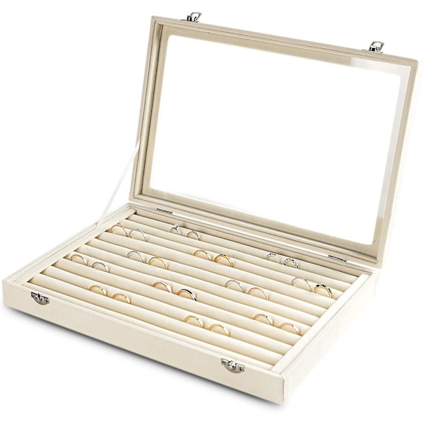 Ringe/øreringe Organizer Bakke Med Klart Låg 10 Rum Velvet Skuffeindsats Smykkeopbevaringsboks Med Transparent Glaslåg Smykkeudstillingskasse Showcas
