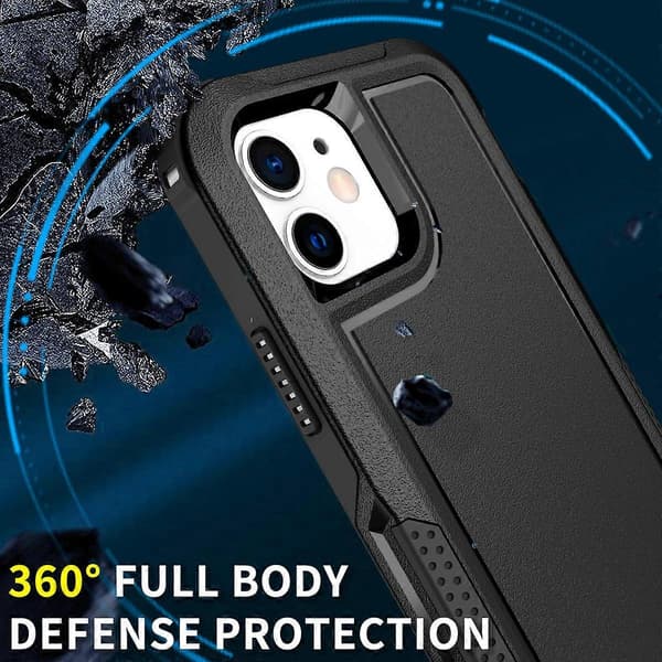 For iPhone 12 3 i 1 PC + TPU Støtsikkert Telefondeksel Black